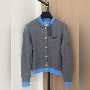 Prada Gray and Blue Wool Cardigan